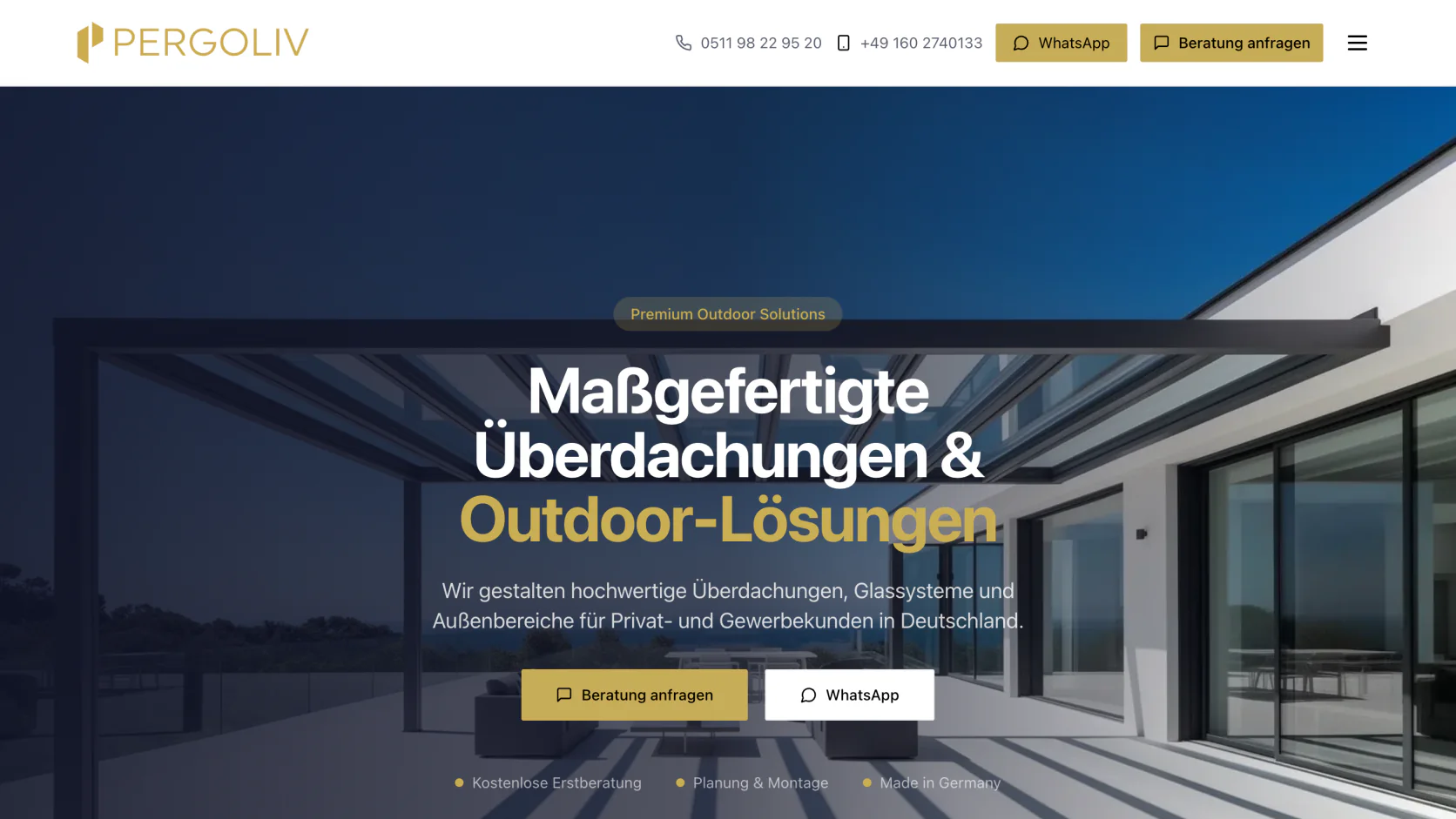 Startseite der PERGOLIV Website