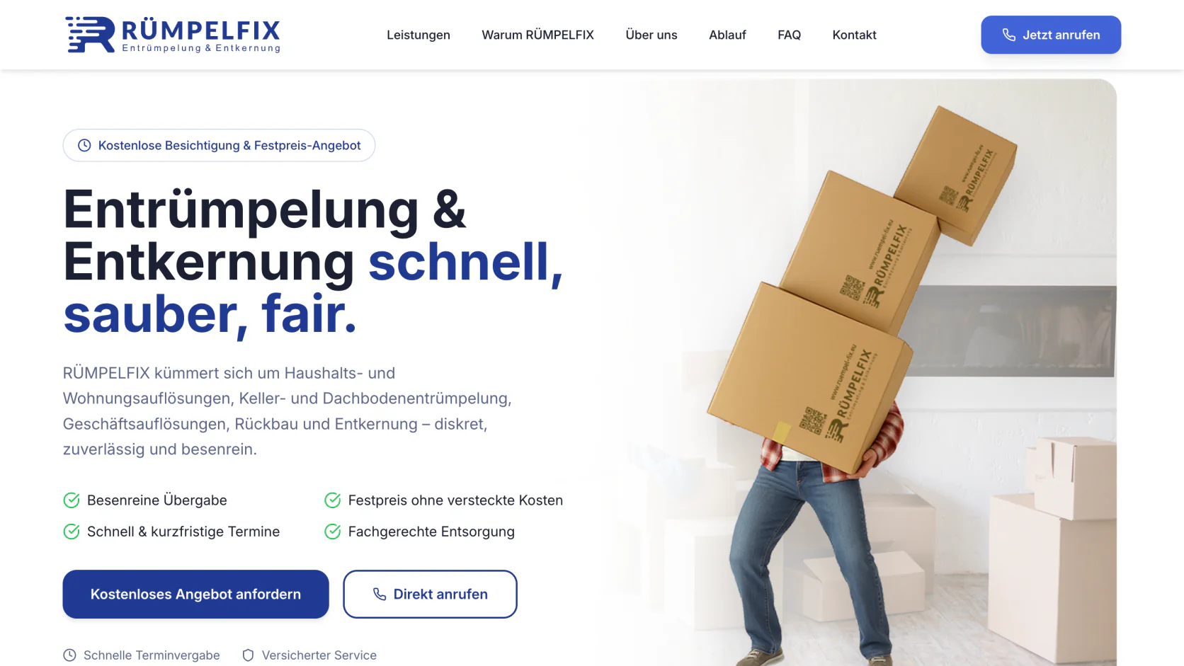 Startseite der RÜMPELFIX Website