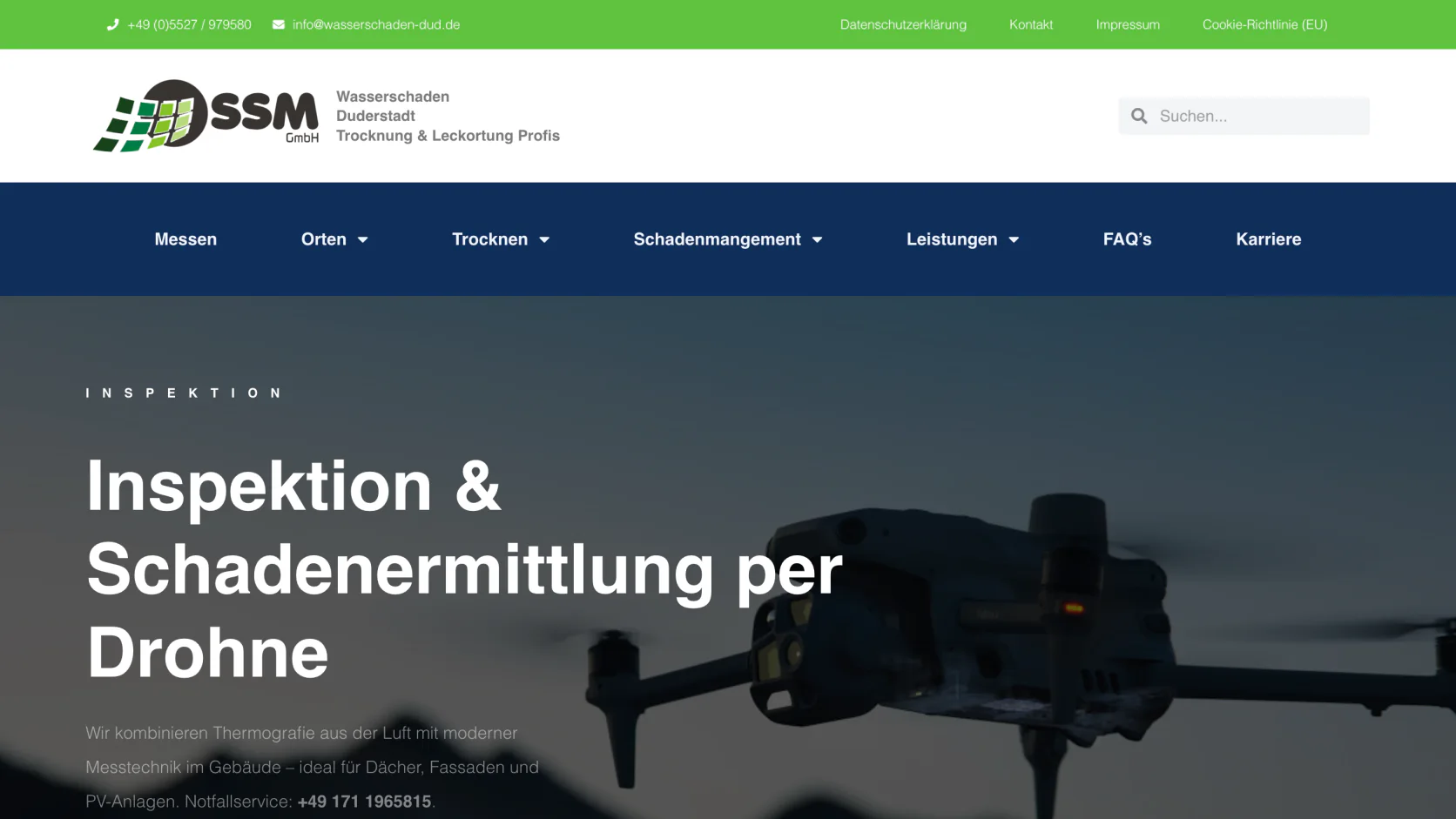 Startseite der Wasserschaden Duderstadt Website