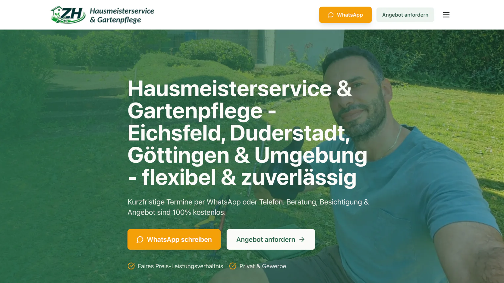 Startseite der ZH Hausmeisterservice Website